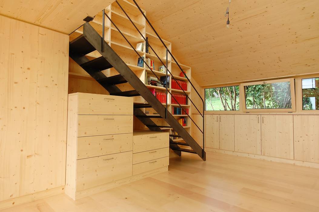 decke aus brettsperrholzplatten, fertige oberfläche allmermacke Arbeitszimmer im Landhausstil Holz Holznachbildung