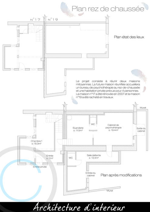 Rénovation - Réunion de 2 maisons, Crhome Design Crhome Design Modern corridor, hallway & stairs