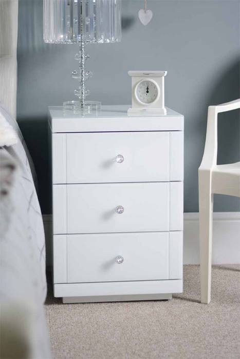 Lucia White Glass Bedside Table With 3 Drawers Classic By My