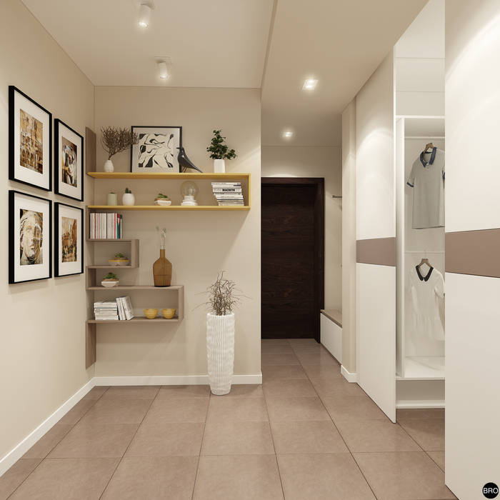 2-к квартира для молодой семьи, BRO Design Studio BRO Design Studio Minimalist corridor, hallway & stairs