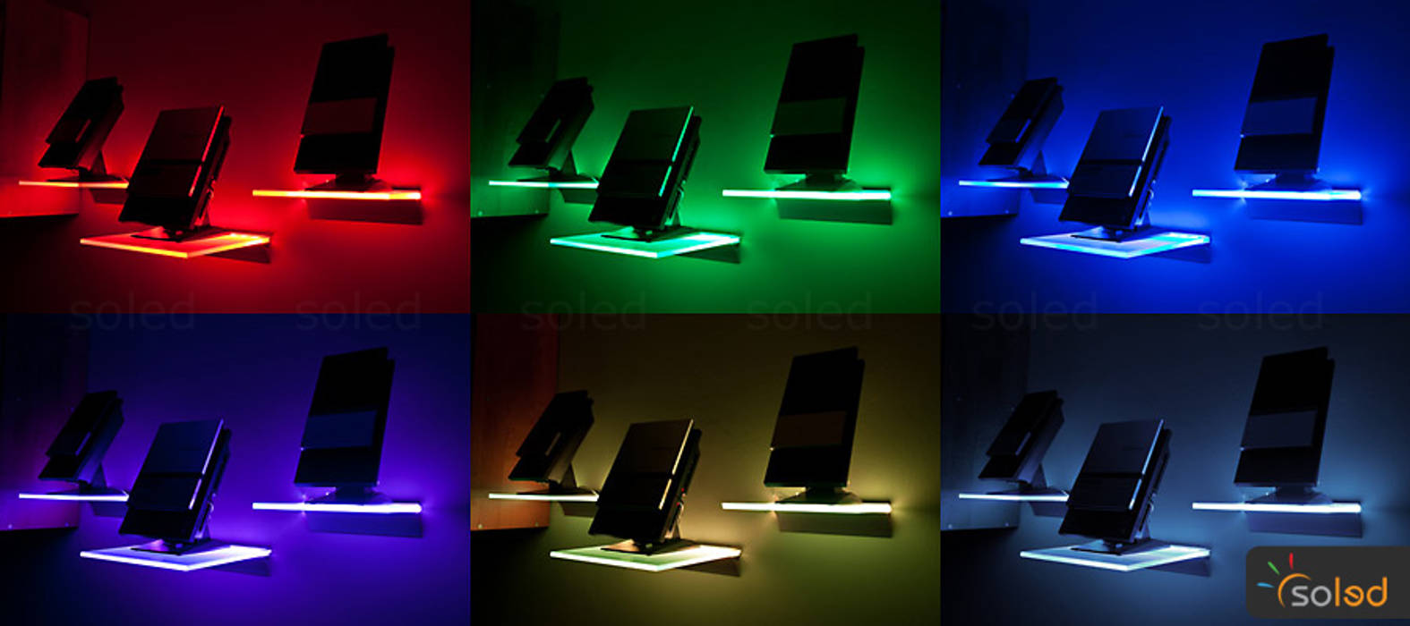 Półki szklane z podświetleniem LED - LED-illuminated shelves, SOLED Projekty i Dekoracje Świetlne Jacek Solka SOLED Projekty i Dekoracje Świetlne Jacek Solka Salas multimedia de estilo moderno Accesorios y decoración