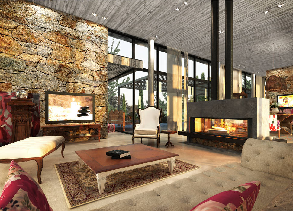 Proyecto Vivienda en Country - Habitat Urbano Arquitectos, Estudio JP Estudio JP Modern living room