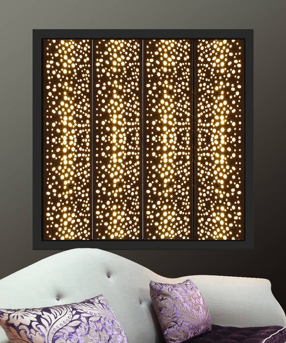 Black window shutters with lights in perforated circles design Mirror & Light Shutters Modern windows & doors Metal Blinds & shutters