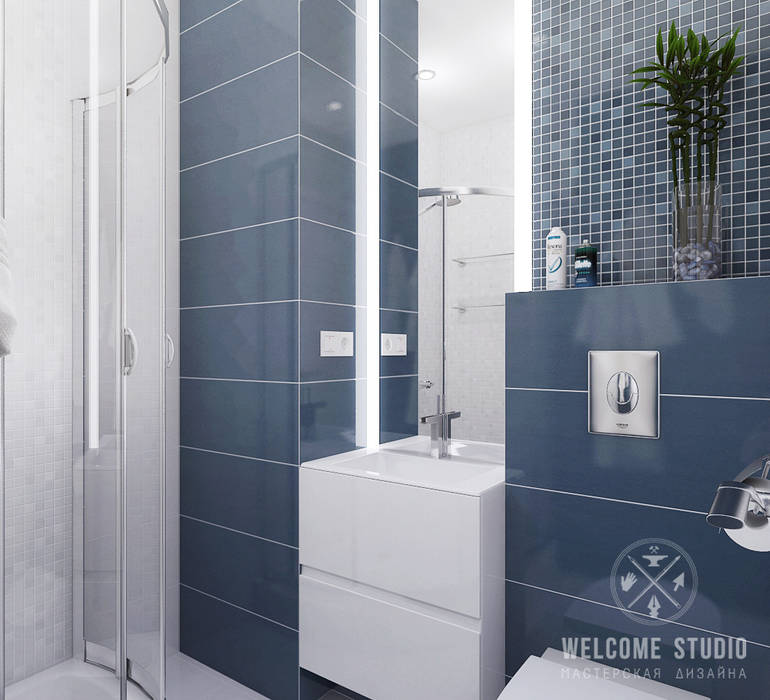 Трёхкомнатная квартира «Glass & Reflections», Мастерская дизайна Welcome Studio Мастерская дизайна Welcome Studio Minimalist style bathroom