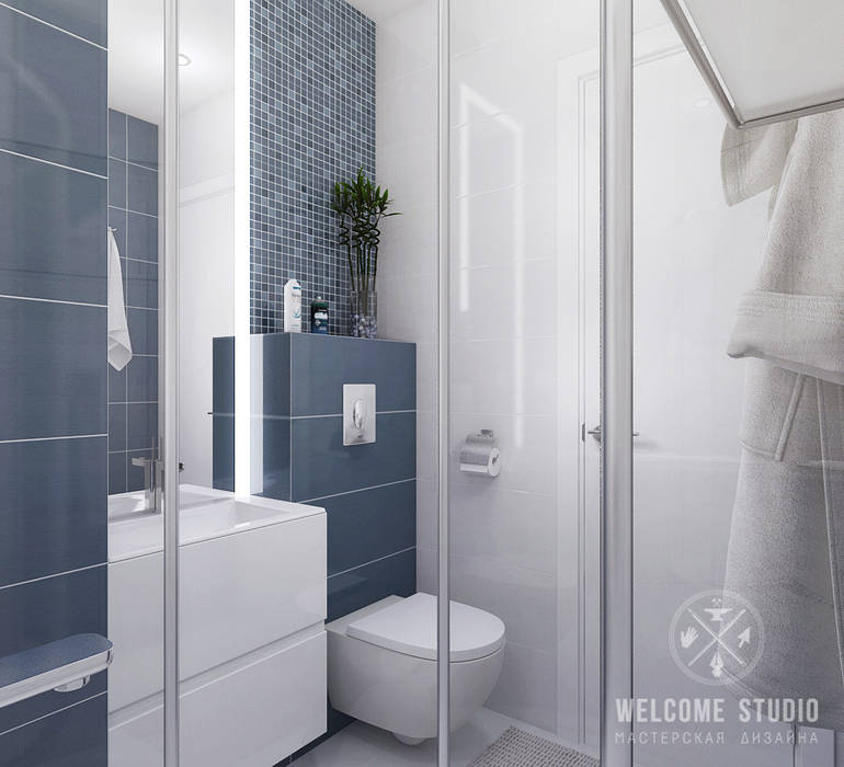 Трёхкомнатная квартира «Glass & Reflections», Мастерская дизайна Welcome Studio Мастерская дизайна Welcome Studio Minimalist style bathroom