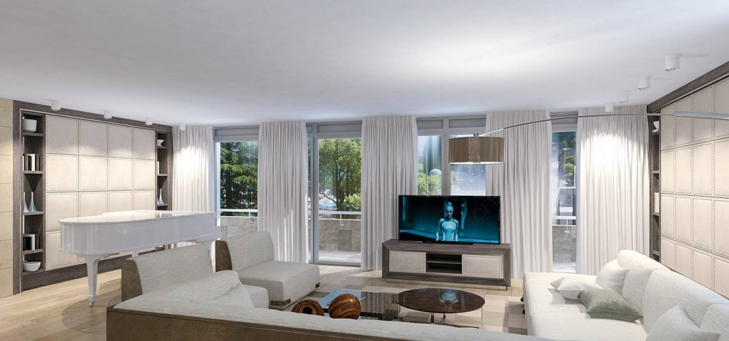 Интерьер двухуровневой квартиры, Швейцария, Локарно, LOFTING LOFTING Гостиные в эклектичном стиле