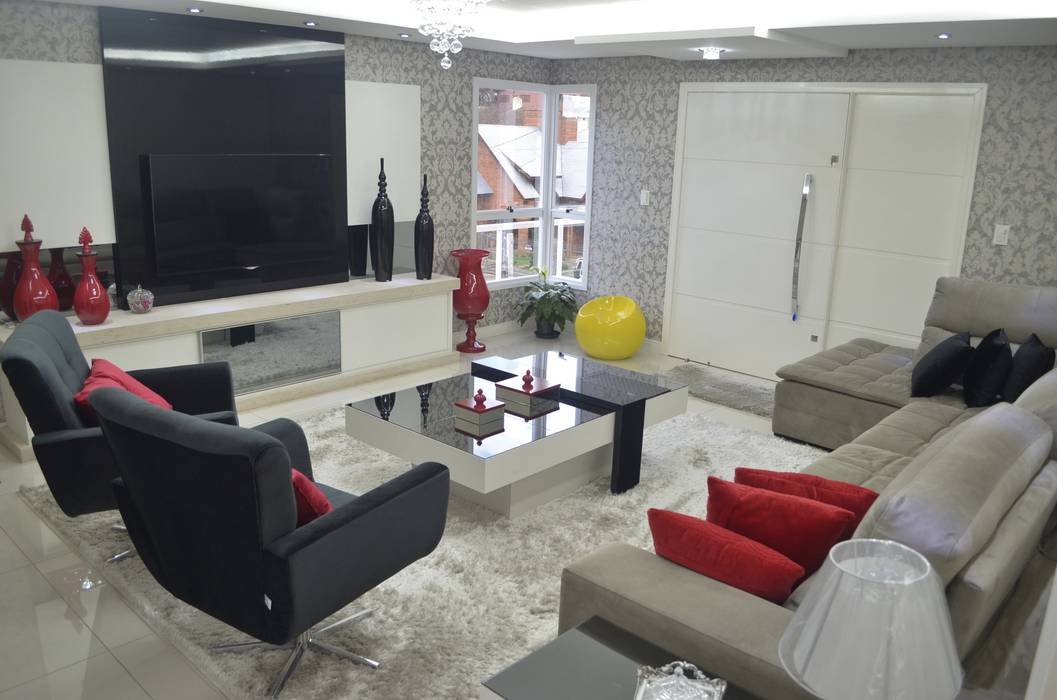 Sala Estar - painel TV Ésse Arquitetura e Interiores Salas de estar modernas