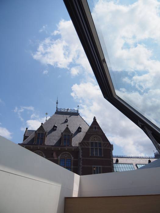 Daktoegang met uitzicht op Rijksmuseum, Glazing Vision Glazing Vision ระเบียง, นอกชาน กระจกและแก้ว
