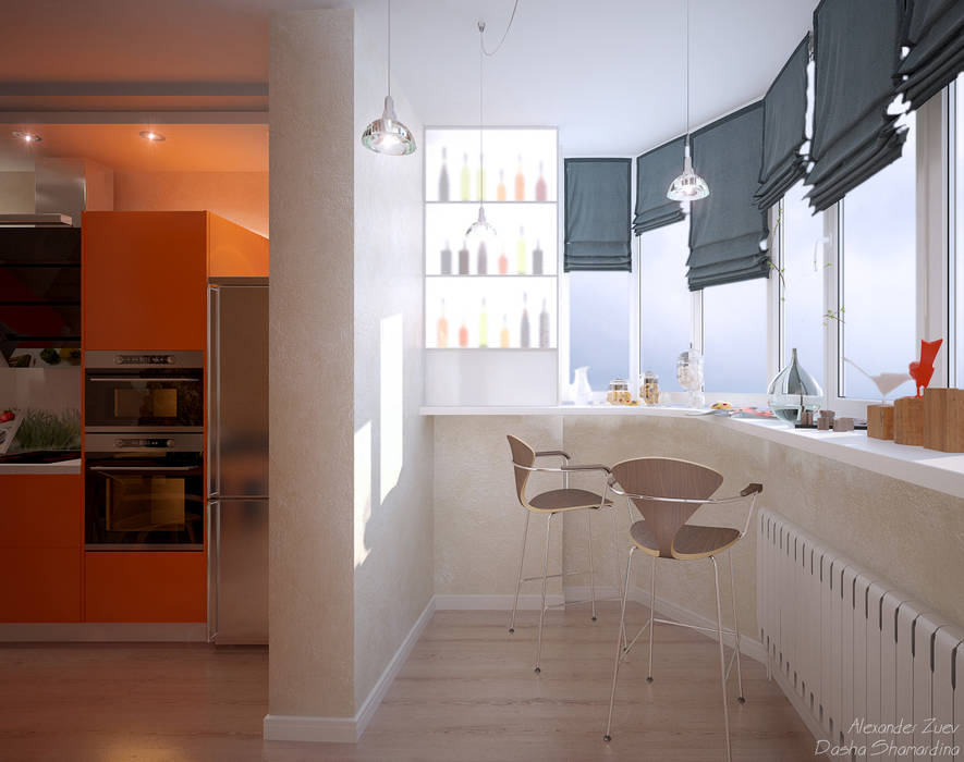 Дизайн кухни в современном стиле в ЖК "Панорама" Студия интерьерного дизайна happy.design Балкон и терраса в стиле модерн