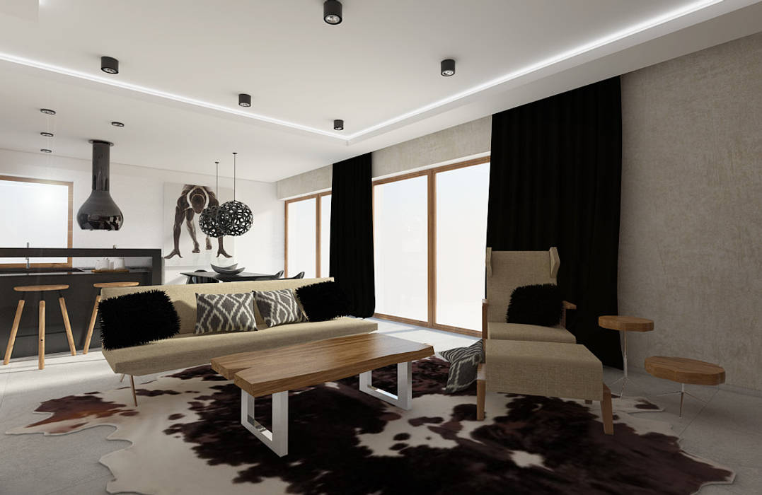 SPACE WHICH IS NOT AFRAID OF THE DARK COLOR , Creoline Creoline Modern living room