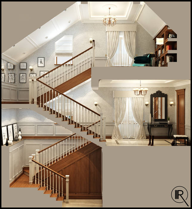 Лестница Rash_studio Коридор, прихожая и лестница в классическом стиле