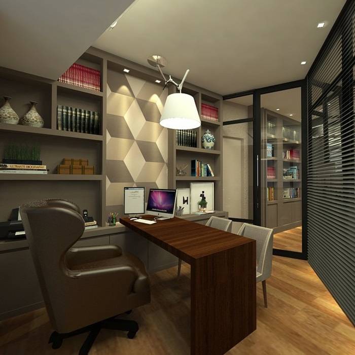 homify Modern Study Room and Home Office Wood Wood effect