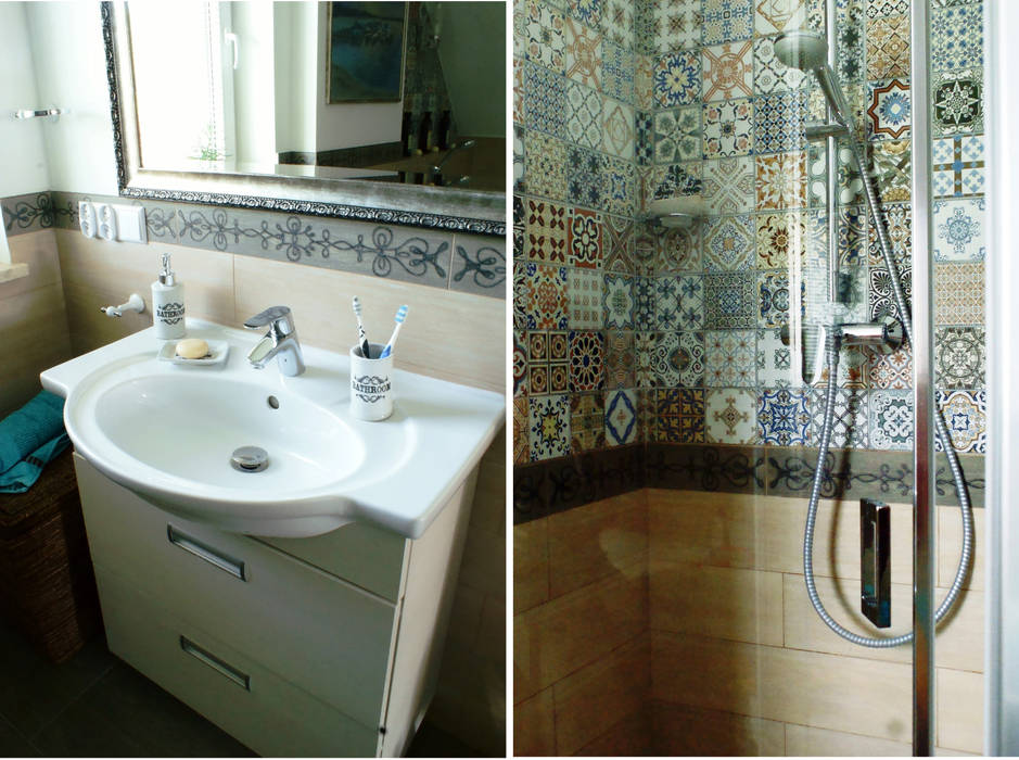 Bathroom in Second floor - shower and washbasin Drob Design Śródziemnomorska łazienka