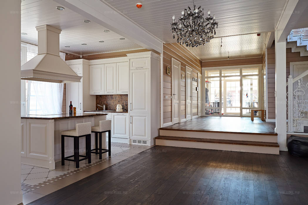 Кухонная зона совмещенная с гостиной ODEL Кухня в классическом стиле Дерево Эффект древесины кухня-гостиная