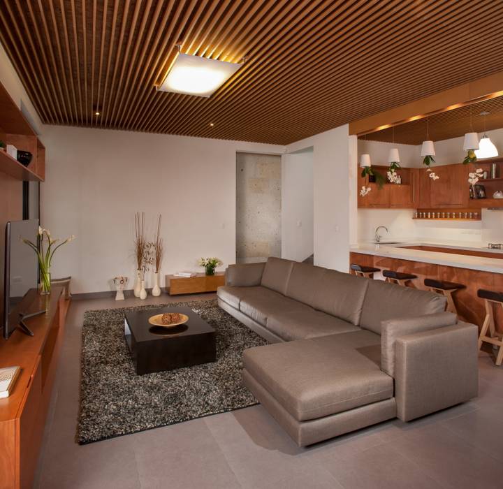 Casa Ming, LGZ Taller de arquitectura LGZ Taller de arquitectura Modern living room ٹیکسٹائل Amber/Gold Sofas & armchairs