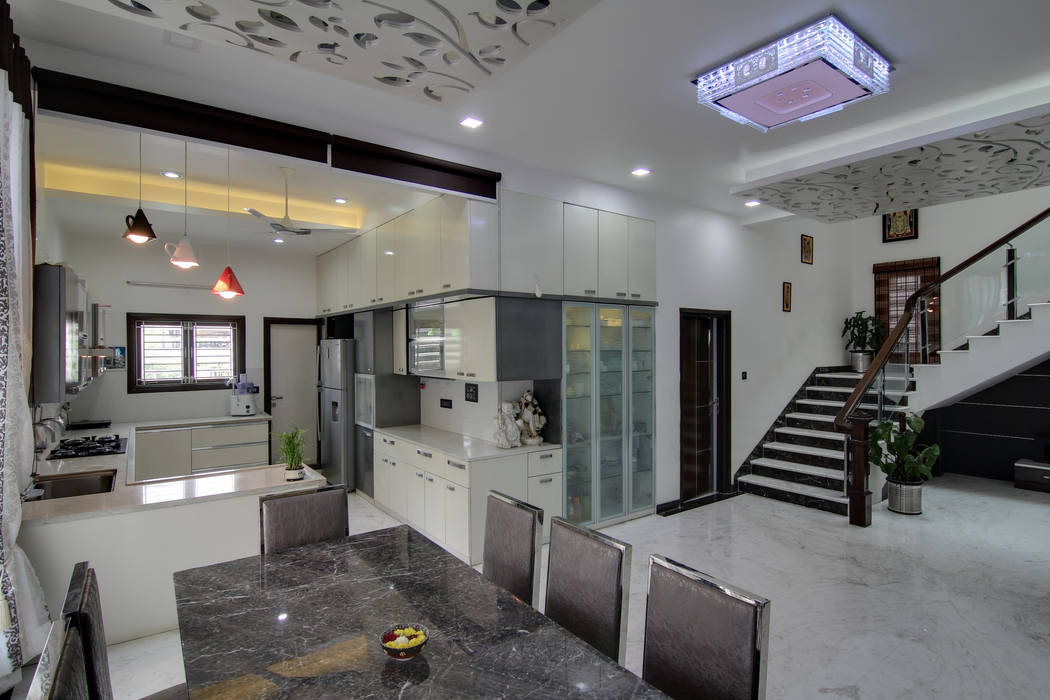 Kitchen view KREATIVE HOUSE Modern kitchen Marble Property,Building,Houseplant,Cabinetry,Interior design,Door,Lighting,House,Architecture,Flooring