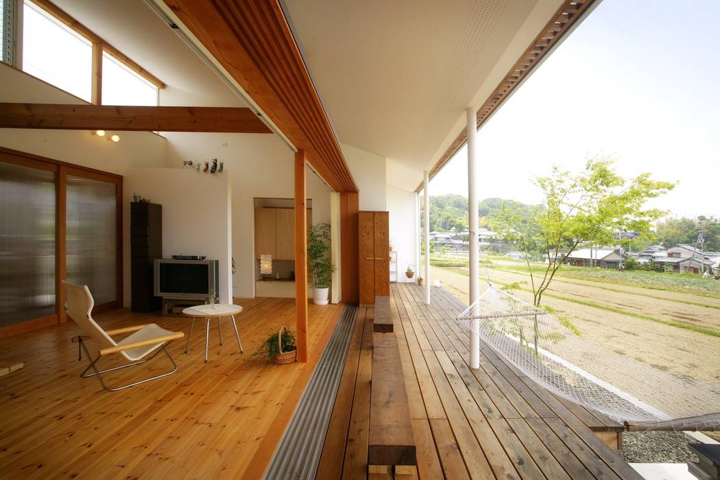 郷風-Satoburi-, 松永鉄快建築事務所 松永鉄快建築事務所 Livings de estilo moderno Madera maciza Multicolor