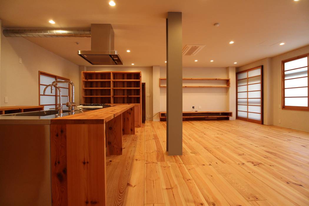 M邸リノベーション, 阿部工務所 阿部工務所 Salle à manger minimaliste Bois Effet bois