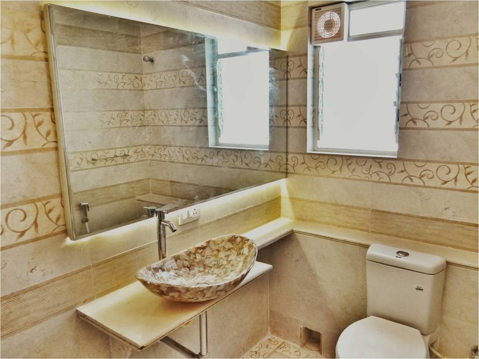 Despande's Residence, Nuvo Designs Nuvo Designs Modern bathroom Tap,Plumbing fixture,Countertop,Sink,Bathroom sink,Mirror,Building,Cabinetry,Bathroom,Wood