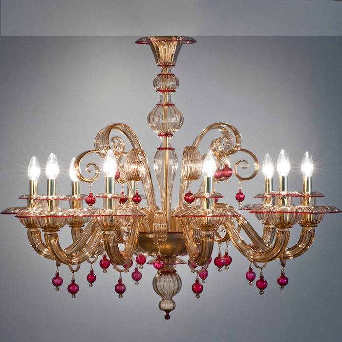 Lampadario classico ambra e rubino in vetro di Murano - MANIN YourMurano Lighting Camera da letto in stile classico Vetro murano chandelier,lampadario murano,Illuminazione