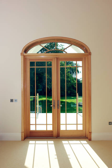 Aluminium Clad Wood French Door With Sunburst Pattern Top Marvin Windows and Doors UK شبابيك