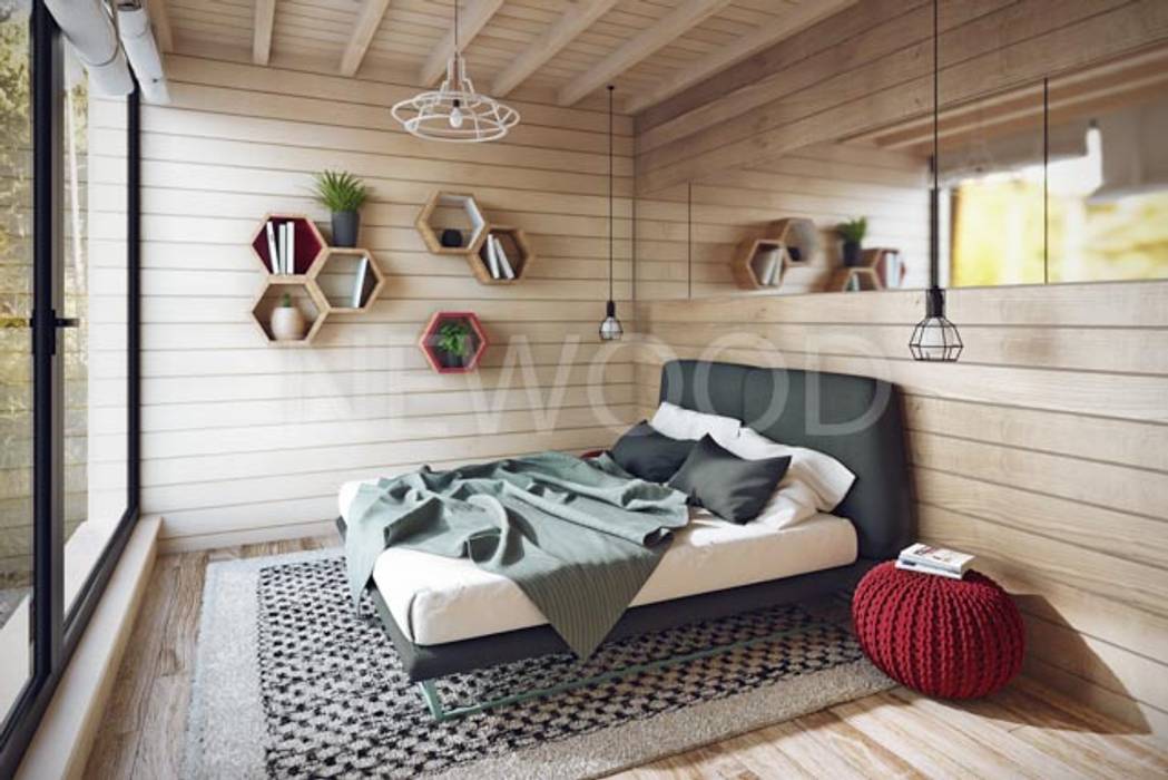 Cube NEWOOD - Современные деревянные дома Спальня в эклектичном стиле Дерево Эффект древесины