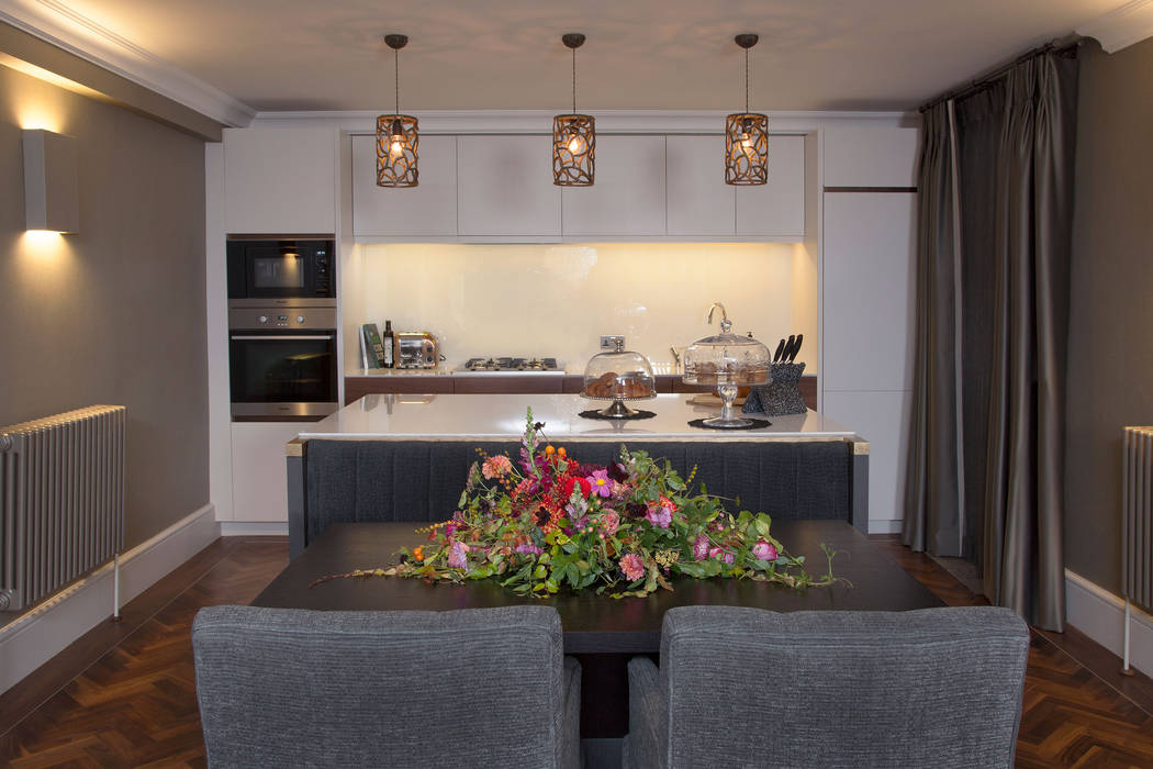 Kitchen Roselind Wilson Design Kitchen dining table,dining room,flowers,vase,contemporary,lighting,interior design