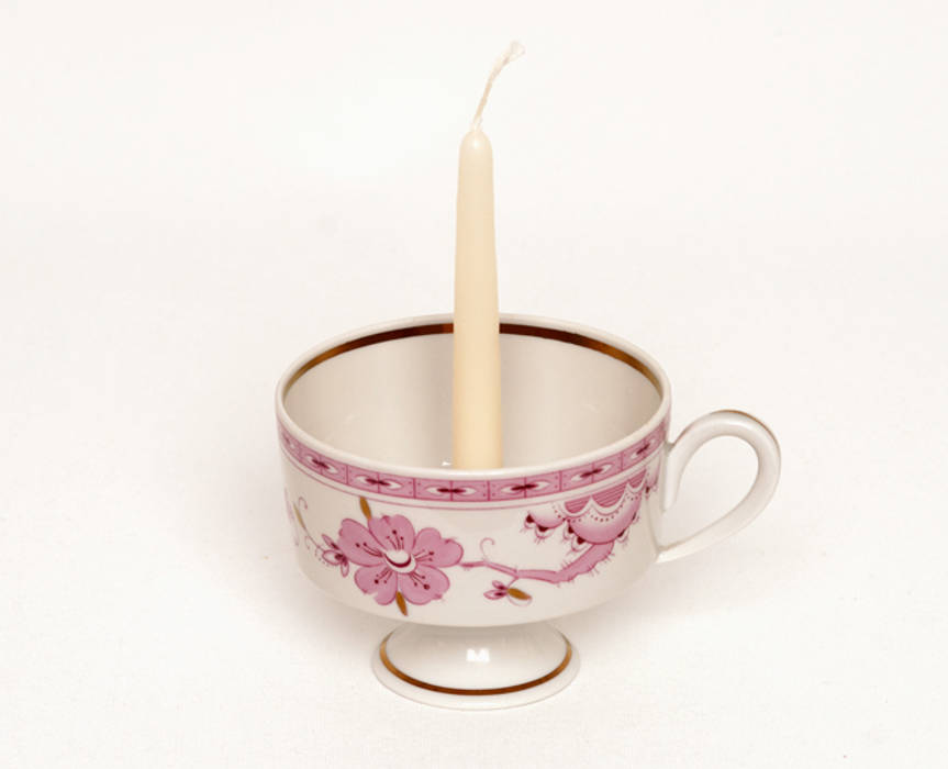 Lieselotte Kerzenhalter aus Vintage-Sammeltasse Lieselotte Asiatische Esszimmer Porzellan Pink Beleuchtungen