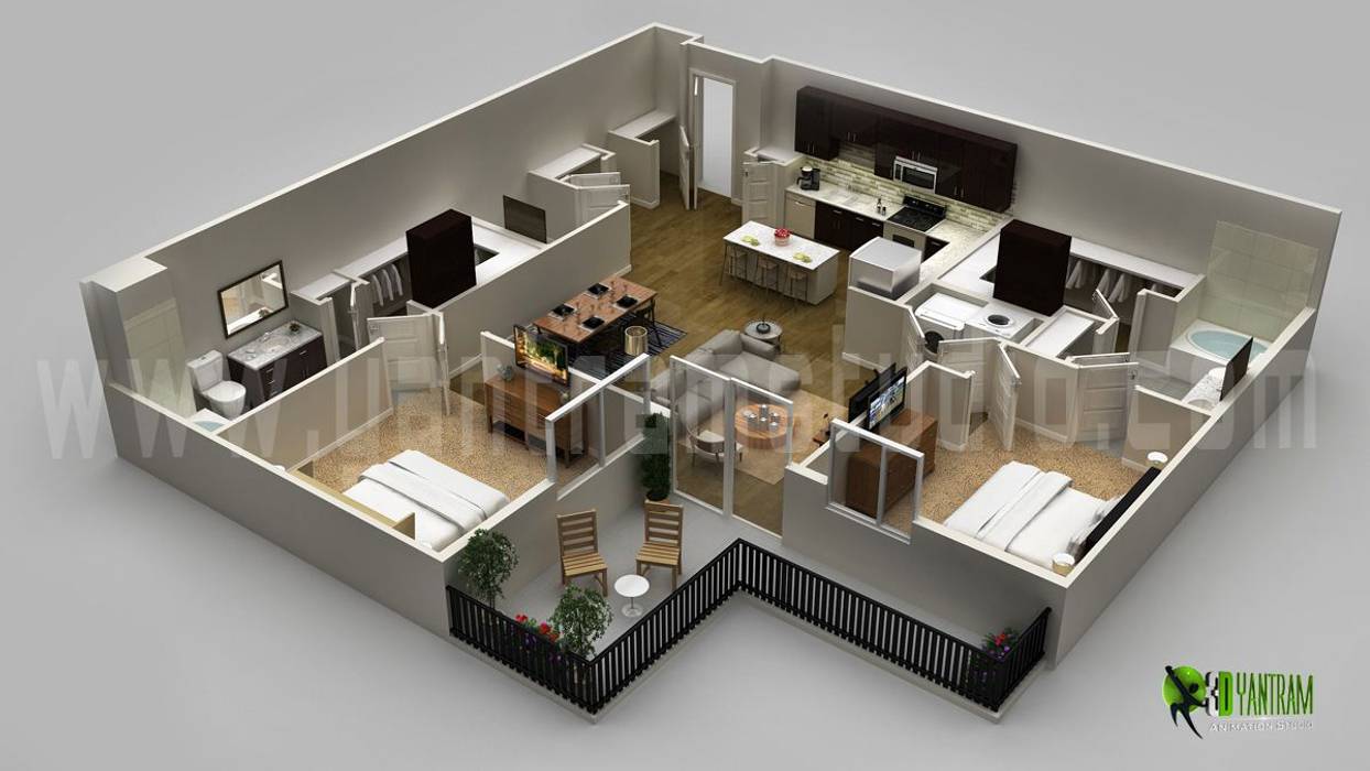 Modern Residential 3D Floor Plan Yantram Animation Studio Corporation
