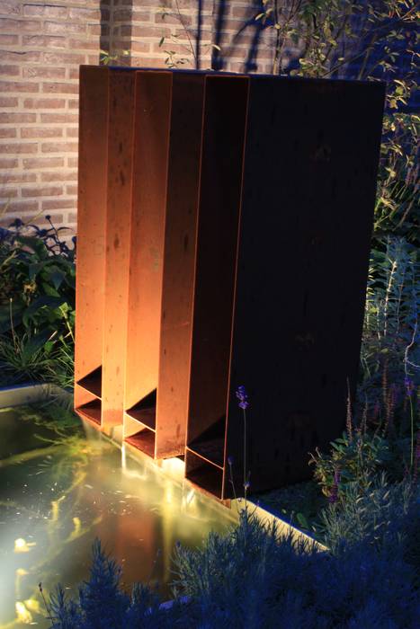 Cortenstaal waterspuwers Hoveniersbedrijf Guy Wolfs Moderne tuinen
