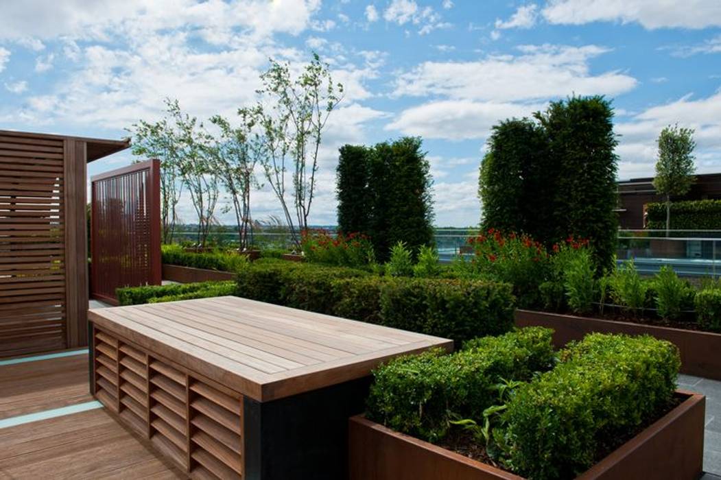 Chelsea Creek - copyright St George Plc Aralia 庭院 木頭 Wood effect roof terrace,rooftop garden,roof garden,garden design,landscape architecture,landscape architect,landscape design,garden designer,architecture