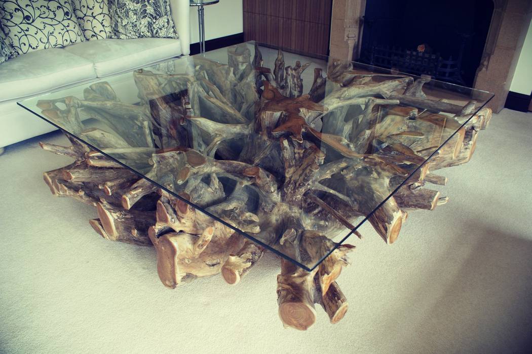 Teak Root Coffee Table BluBambu Living Salon rustique Bois Effet bois Accessoires & décorations