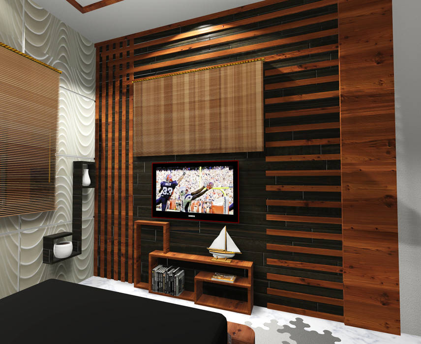 Room 1 tv close view Creazione Interiors Modern style bedroom