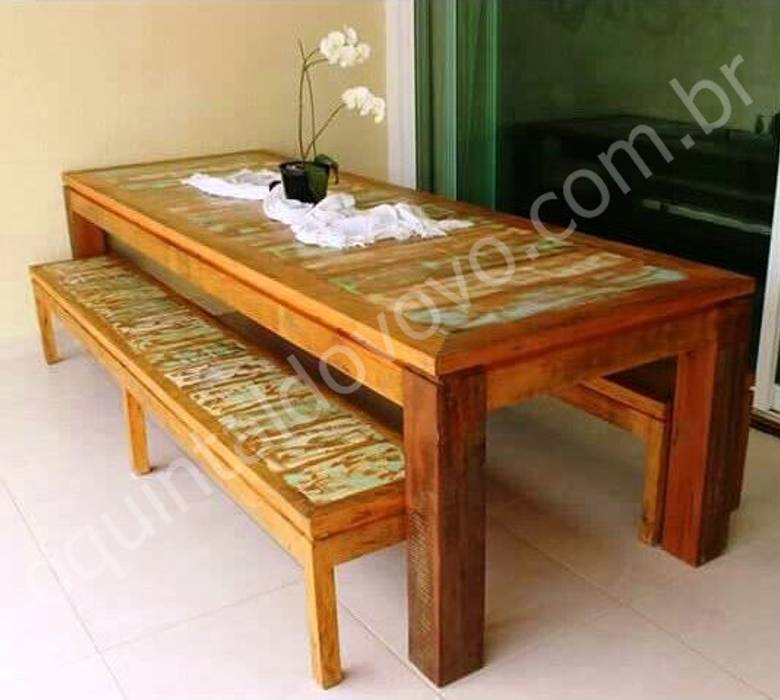 De nossa casa para sua casa - Mesas, O Quintal do Vovô O Quintal do Vovô Cocinas de estilo rústico Madera maciza Multicolor Mesas, sillas y bancos