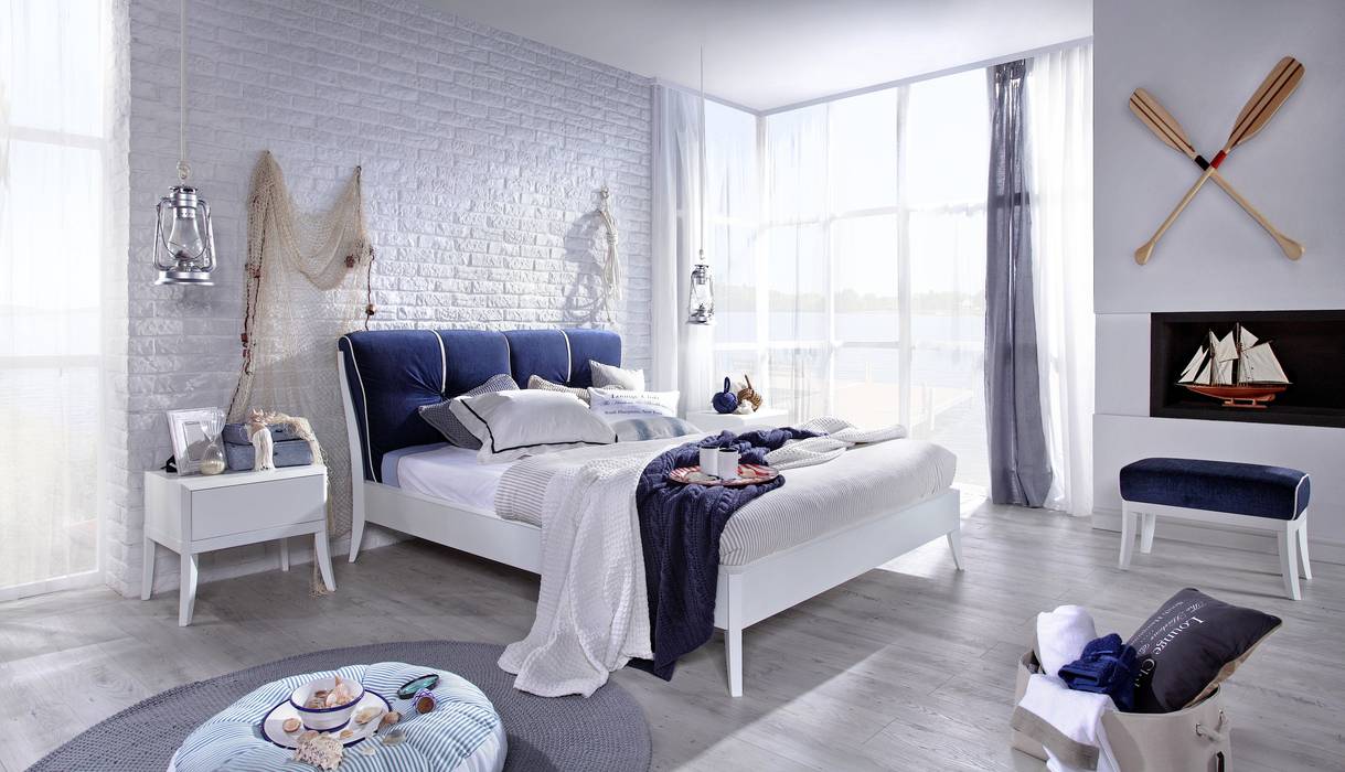 Dream white w marynarskim stylu, Swarzędz Home Swarzędz Home Kamar Tidur Gaya Mediteran Beds & headboards