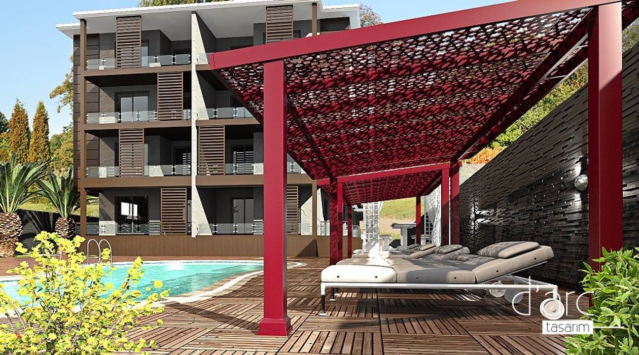 Bodrum Residence Havuz Alanı PERGOLART Modern Balkon, Veranda & Teras Aluminyum/Çinko Aksesuarlar & Dekorasyon