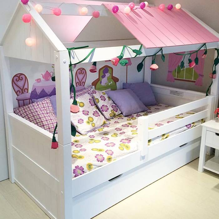 Bi-Cama Casinha Tema Casinha INTERCASA MÓVEIS INFANTIS E JUVENIS Quarto infantil escandinavo Madeira Efeito de madeira Camas e berços