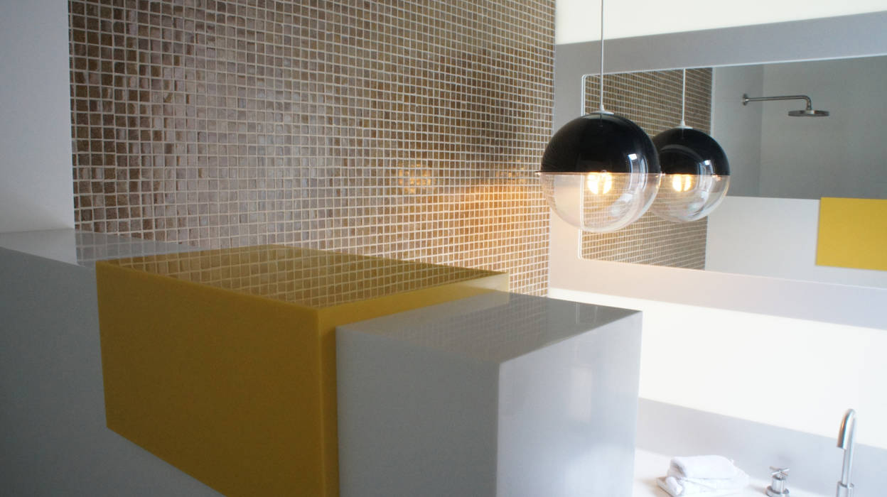 Recubrimiento de muros y Lavabo en Corian®, Mefa de México Mefa de México 미니멀리스트 욕실 장식