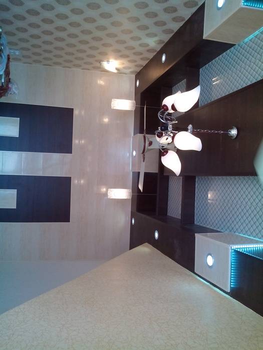 Ceiling and wall designing using pvc wall panels, wallpaper and led lights etc.., Mohali Interiors Mohali Interiors Commercial spaces Plastic Office spaces & stores
