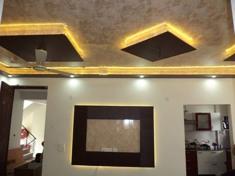 False Ceiling Design And Wallpaper Modern Living Room By