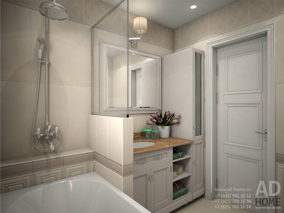 Дизайн интерьера ванной комнаты в двухэтажном доме, 120 кв. м, Московская область Ad-home Ванная в классическом стиле