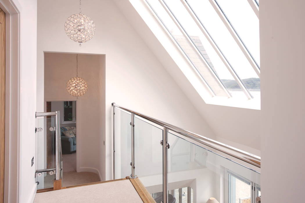 Driftwood House, Golant Laurence Associates Modern Corridor, Hallway and Staircase