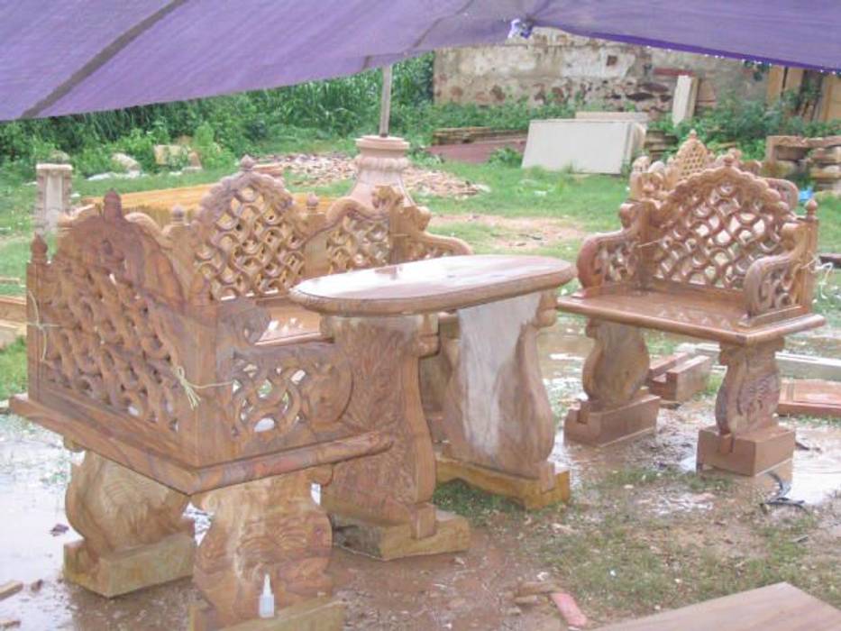 Outdoor Bench & Table Vinod Murti Museum Modern garden Sandstone Furniture