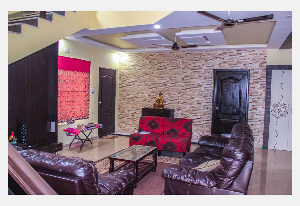 Villa at Appa Junction, Hyderabad., Happy Homes Designers Happy Homes Designers Mediterrane Wohnzimmer Sofas und Sessel