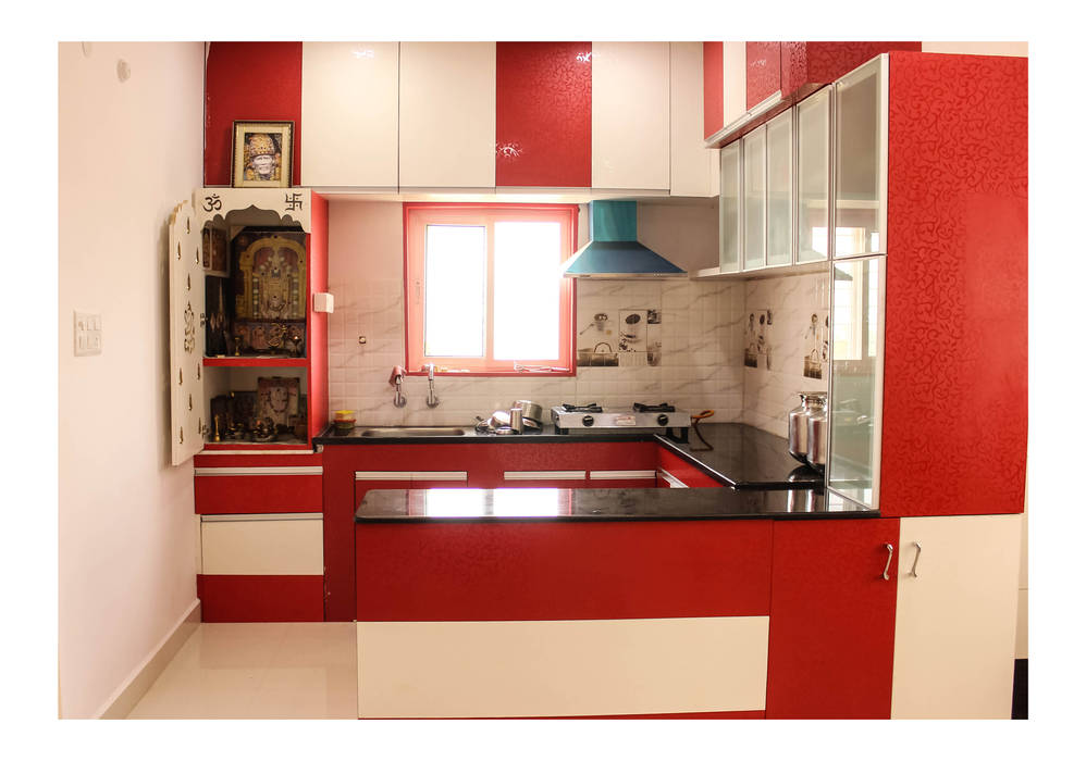 2 Bedroom Flat at Manikonda, Happy Homes Designers Happy Homes Designers Modern style kitchen Cabinets & shelves