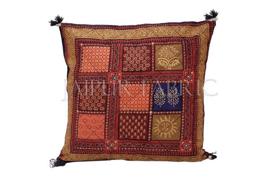 Multi Color Golden Block Print Cotton Cushion cover Jaipur Fabric Classic style dining room Accessories & decoration