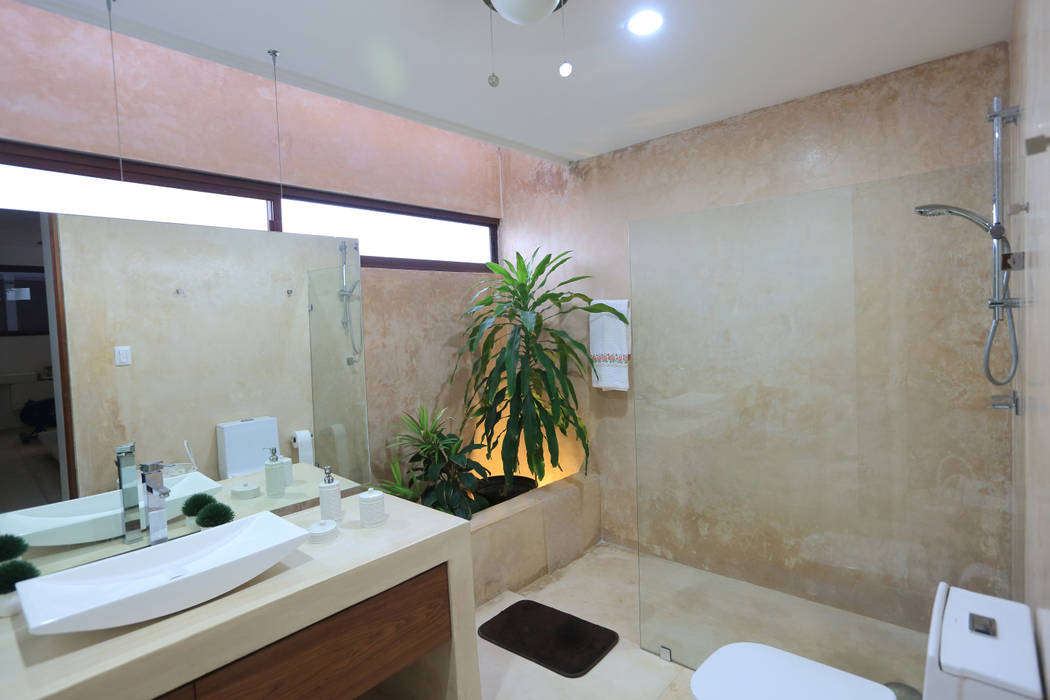 Casa Mo, FGO Arquitectura FGO Arquitectura Tropische badkamers Natuurlijk Beige