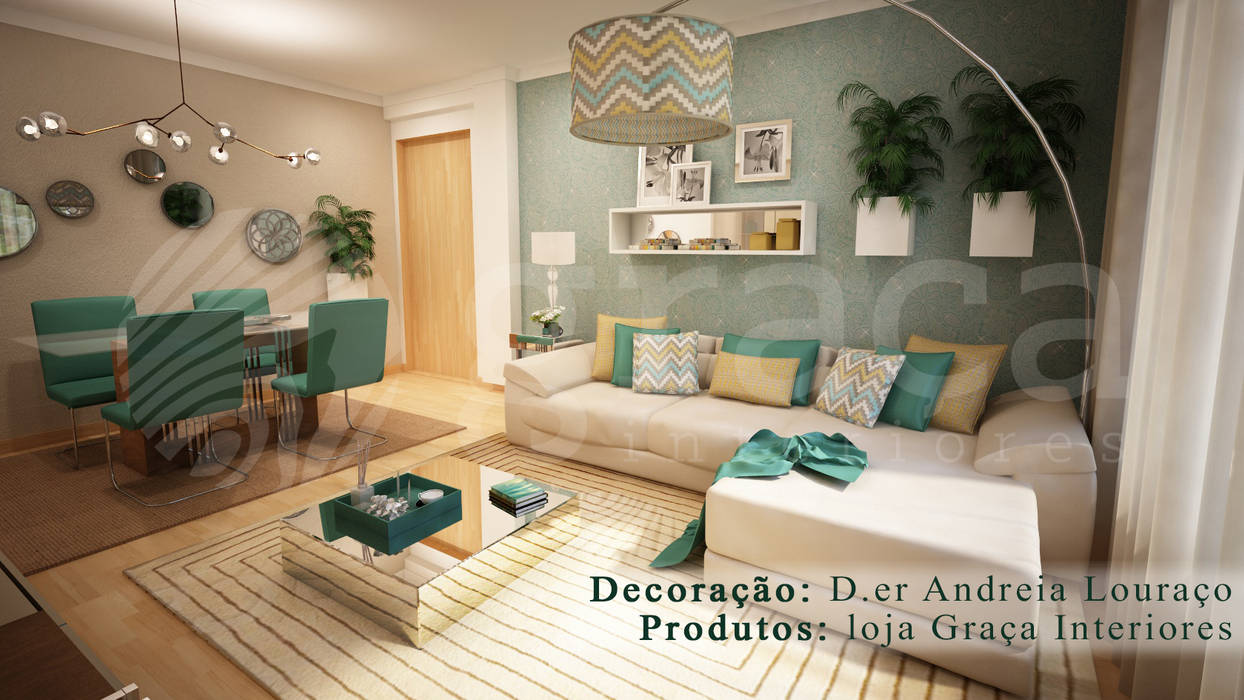 Projecto de Decoração sala by Andreia Louraço Design e Interiores Andreia Louraço - Designer de Interiores e Exteriores (Email: atelier.andreialouraco@gmail.com) Salas de estar modernas