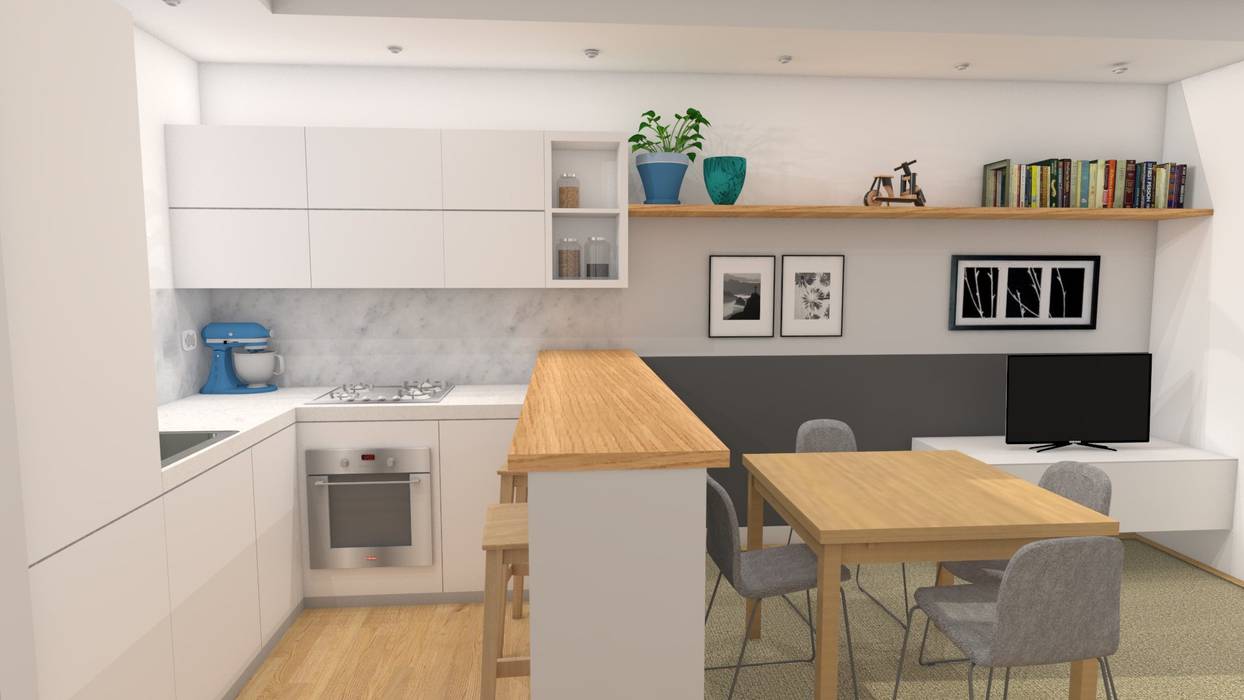Soggiorno di stile con cucina a vista per un piccolo budget, Easy Relooking Easy Relooking Modern living room Wood Wood effect