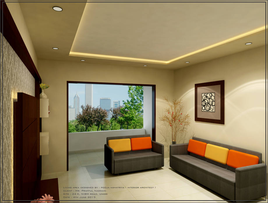 Living Area, pooja.vjk pooja.vjk Modern living room Property,Furniture,Plant,Couch,Comfort,Wood,Living room,Building,Flooring,Interior design